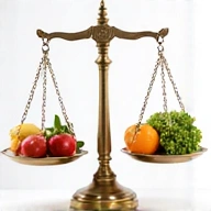 Bilancia con frutta e verdura, simbolo di peso ideale