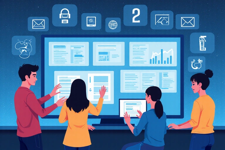 Illustrazione di persone che interagiscono con uno schermo, simboleggiando la raccolta e l'uso dei dati online