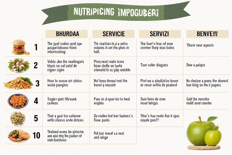 Un tavolo con un piano alimentare colorato e ben organizzato, con icone di cibi diversi e un calendario, che simboleggia un approccio strutturato ma flessibile alla nutrizione.